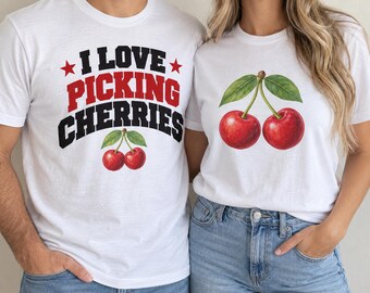 I Love Picking Cherries Couple Shirts, Two Cherries Tee, Funny Matching T-Shirt, Comfort Colors