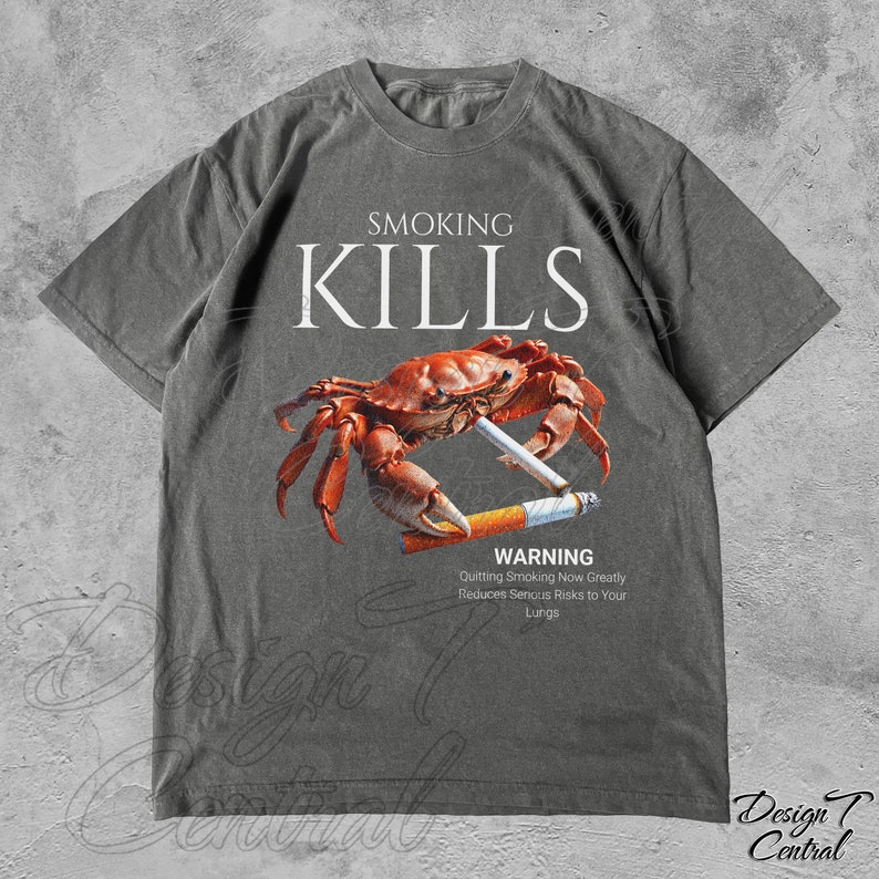 Smoking Kills Smoking Crab Unisex Tee, Unhinged Shirt, Weirdcore Shirt, Oddly Specific Shirt, Shirts That Go Hard, Weird Graphic Tee, Ironic Pepper