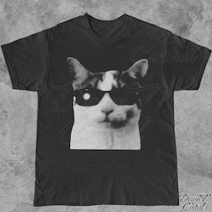 サングラス 猫 グラフィック Tシャツ、面白い猫シャツ、黒のシャツ 猫 面白い、クールな猫シャツ、子猫、猫、ユニークな猫、ユニセックス メンズ レディース 美的