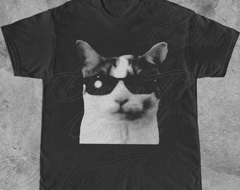 Lunettes de soleil chat Tshirt graphique, chemise chat drôle, chemise noire chat drôle, chemise chat cool, chaton, chat, chat unique, esthétique unisexe homme femme