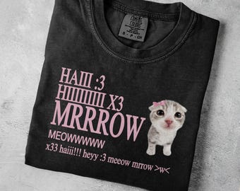 Hai Kitten T-Shirt, Cute Pink Bow Cat Meme Tee, Kawaii Cat Lover Graphic Shirt