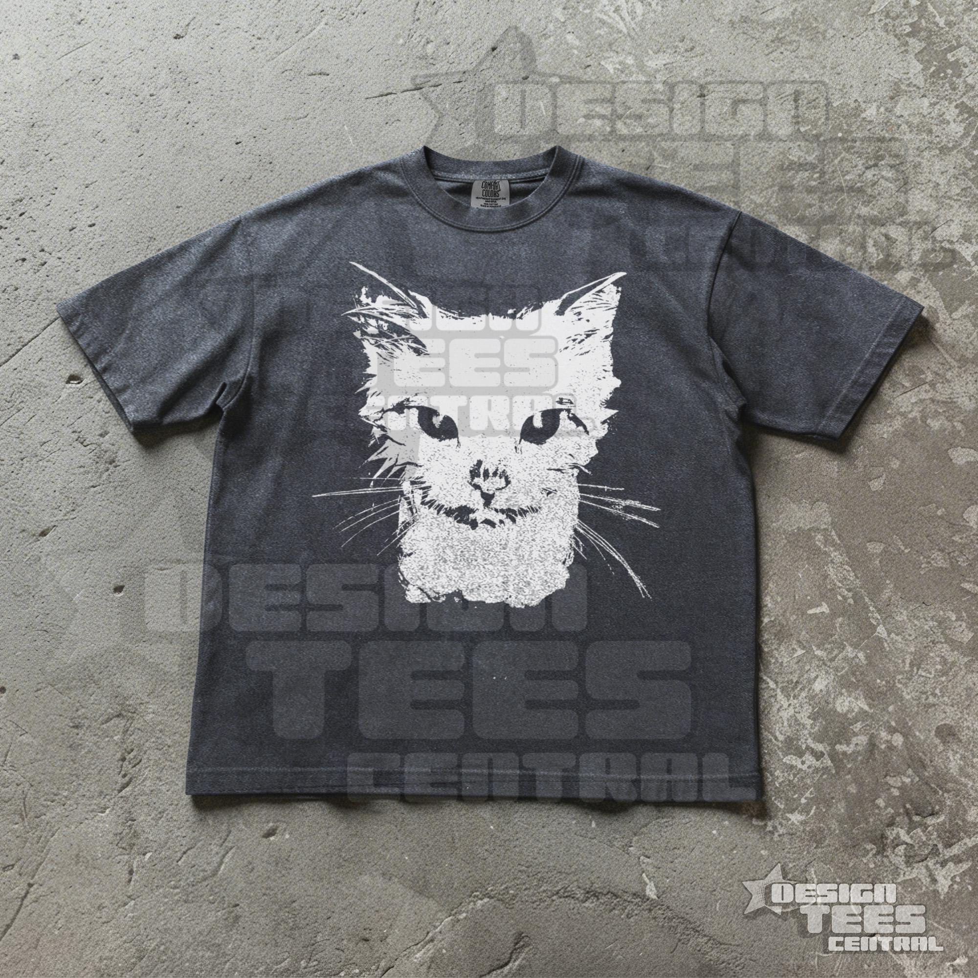 濡れた猫のTシャツ、面白い不気味な猫のプリントTシャツ、ミーム