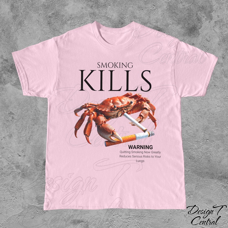 Smoking Kills Smoking Crab Unisex Tee, Unhinged Shirt, Weirdcore Shirt, Oddly Specific Shirt, Shirts That Go Hard, Weird Graphic Tee, Ironic Light Pink