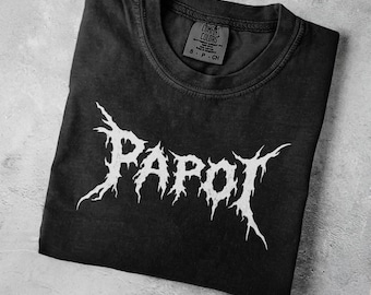 Papoi Creepy Letters T-Shirt, Gothic Typography Tee, Black Minion Metal Style Graphic Shirt, Halloween Shirt