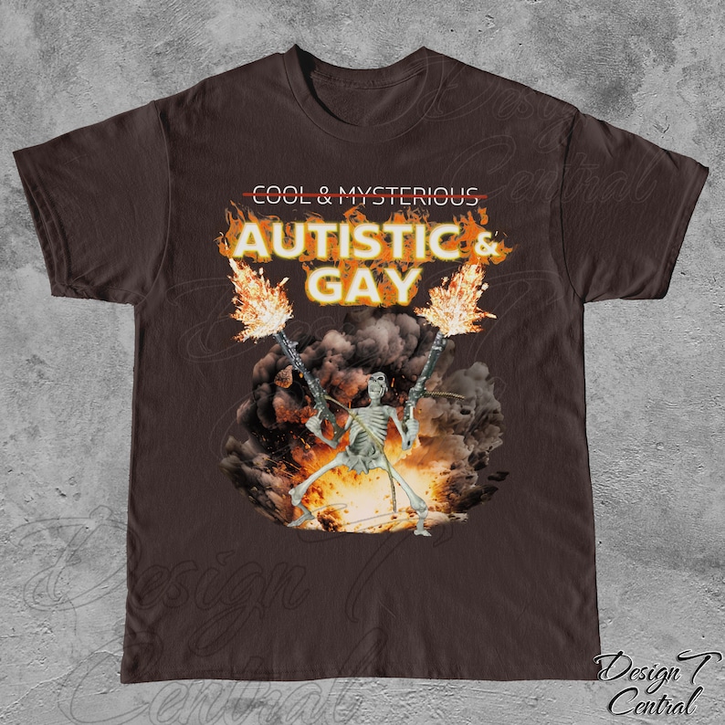 Autistic and Gay Skeleton Explosion T-Shirt Dark Chocolate