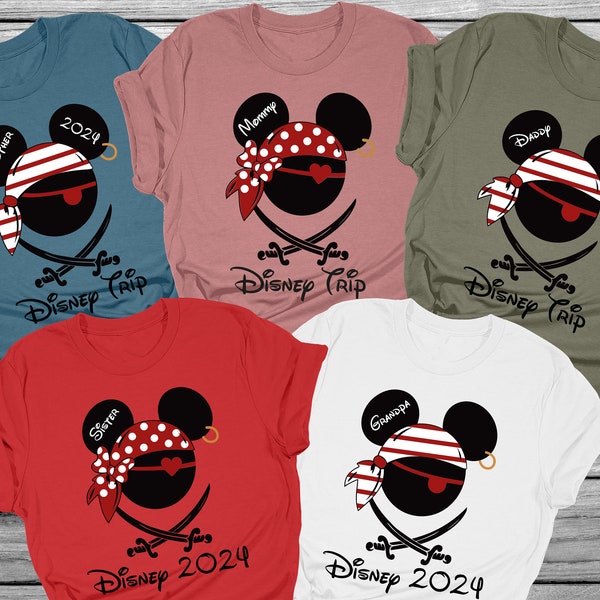 Chemises personnalisées de la famille Disney Pirates, tee-shirt Disney Pirates des Caraïbes, chemise Disney Birthday Girl Boy, chemise Mickey Minnie Disney Cruise 2024