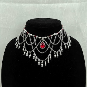 Lilith ~ Red and Silver Chandelier Choker