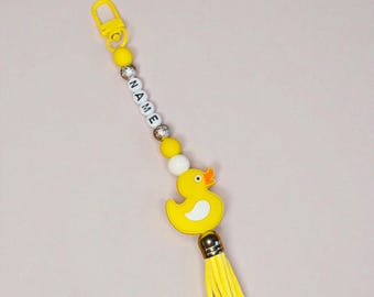 Personalised Rubber Duck Name Keyring | Kids/ Adult Bag Charm with Tassel