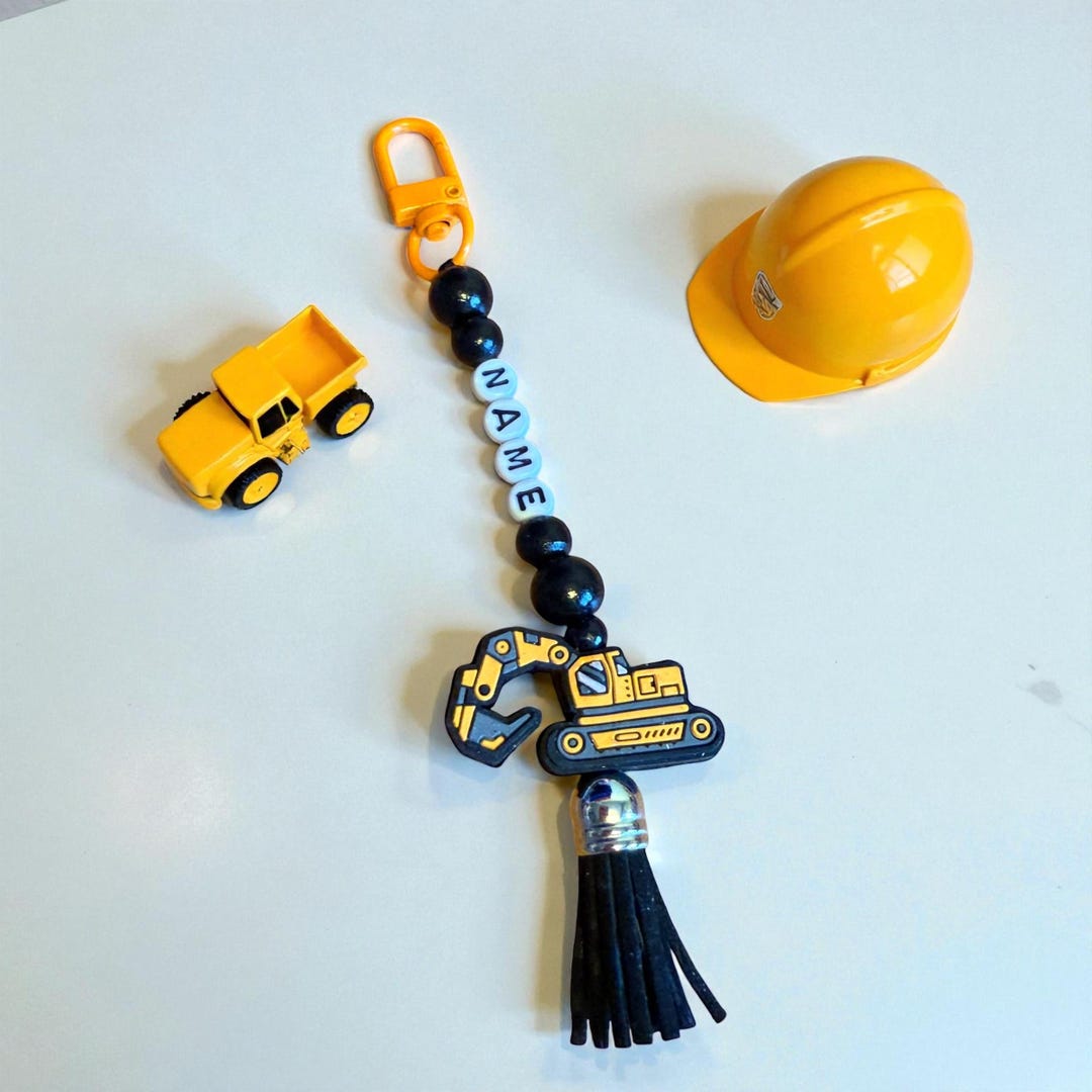 Personalised Digger Name Keyring | Kids Bag Charm With Tassel - Etsy