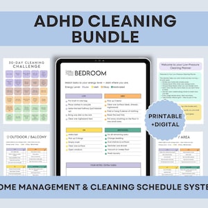 ADHD Cleaning Schedule Bundle Room Checklists Energy-Level Tasks & Home Reset Printable System