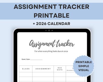 Assignment Tracker Printable Student Planner PDF School Homework Deadline Organizer
