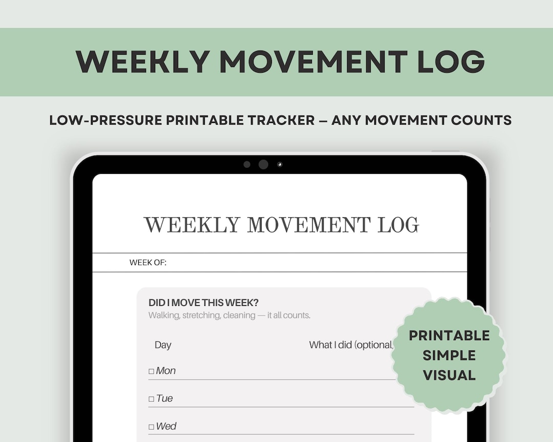 Weekly Movement Tracker Printable Low Pressure Activity Log PDF Weekly ...