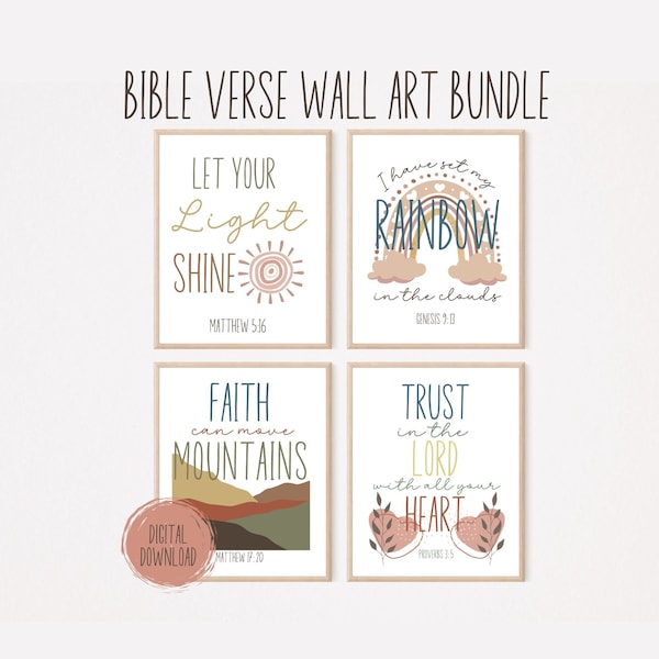 Bible Verse Printable Wall Art Bundle Kids Faith Scripture Poster Download Christian Education Homeschool Sunday School Church Home Decor