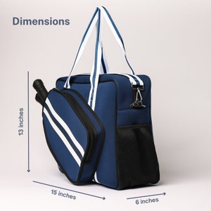 May include: A blue and white striped duffel bag with a separate compartment for a paddle. The bag measures 15 inches wide, 13 inches tall, and 6 inches deep.