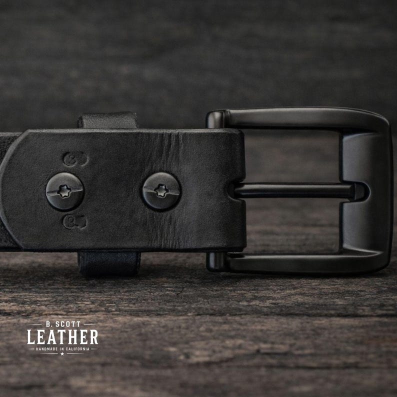 Handmade Extra Thick BLACK Leather Belt, Full Grain 1.5” & 1.25” Wide, Made in La Verne, CA image 7