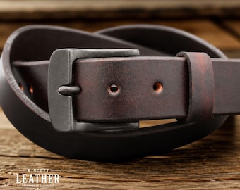 Handmade Extra Thick Brown Leather Belt– Full Grain – 1.5” Wide, Personalized Gift - Made in La Verne, CA