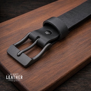 Handmade Extra Thick BLACK Leather Belt, Full Grain 1.5” & 1.25” Wide, Made in La Verne, CA image 8