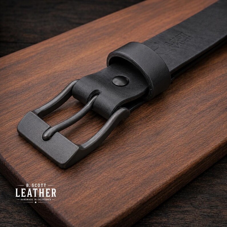 Handmade Extra Thick BLACK Leather Belt, Full Grain 1.5” & 1.25” Wide, Made in La Verne, CA image 8
