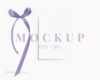 5x7 Invitation Mockup: Purple Bow, Coquette Stationery (PSD)