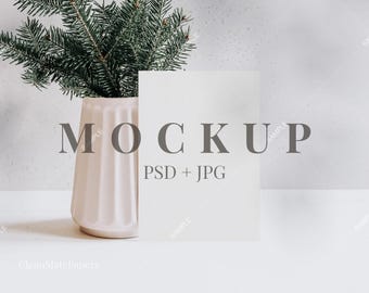 Modern Earthy Christmas Card Mockup: 5x7 Holiday Invitation PSD Template