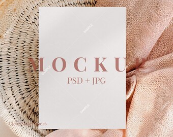 Boho Pink 5x7 Card Mockup, Baby Shower, Birthday Invitation PSD (Digital)
