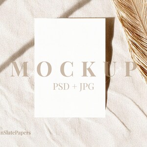 5x7&quot; Vertical Neutral Card Mockup, Stationery Mockup, Modern Greeting Card Mockup, Wedding Invite Mockup, Boho Organic Mockup, PSD Mockup