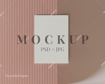 Earthy Pink 5x7 Invitation Mockup: Organic Stationery Card, PSD Smart Object