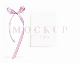 5x7 Coquette Card Mockup: Pink Bow, Stationery (PSD & JPG)