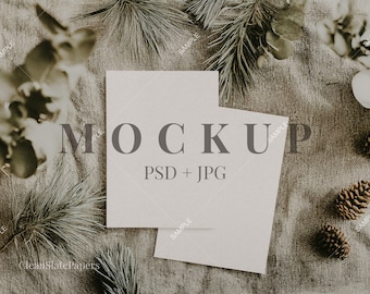 Double 5x7 Card Mockup: Winter Holiday Invitation Template | PSD Smart Object