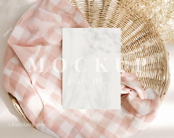 Pink Plaid 5x7 Card Mockup: Baby Shower, Wedding (PSD & JPG)