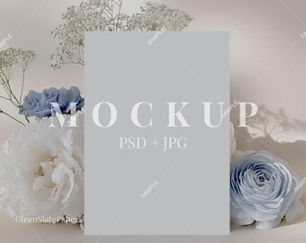 Blue Peony 5x7 Invitation Mockup: PSD Smart Object (Digital Download)