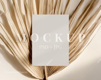 Rustic Boho 5x7 Card Mockup: Palm Leaf Stationery (PSD & JPG)