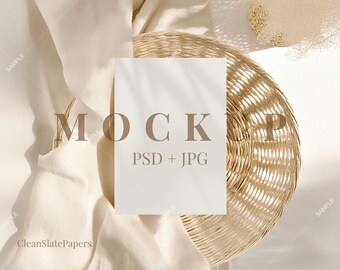5x7 Neutral Linen Card Mockup, Modern Stationery, PSD, JPG