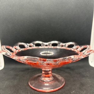 Lancaster Pink Depression Glass Lace Edge Compote Dish Pale