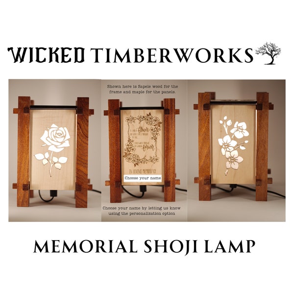 Wooden memorial Lamp, Floral Decorative Customizable Hand Crafted  Light, Home Decor, Lantern, Bedside Lamp, Desk Lamp, Shoji, Rice Paper