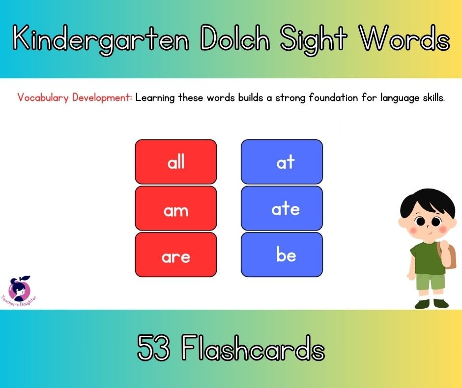 Dolch Printable Kindergarten Sight Words Flashcards 53 Cards, for ...