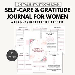 Self-Care and Gratitude Journal for Women – Digital Wellness Planner, Mindfulness Journal, Mental Health Tracker, Daily Reflection PDF