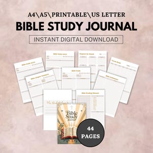 Bible Study Journal - Digital Scripture Planner, Prayer Journal, Sermon Notes, Devotional Tracker, Printable Christian Study Guide PDF