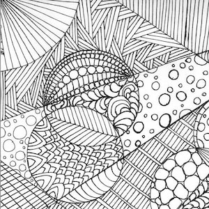 Op de afbeelding: Zwart-witte abstracte illustratie met een geometrisch patroon van cirkels, lijnen en stippen. Het ontwerp is ingewikkeld en gedetailleerd, waardoor een visueel stimulerende en complexe afbeelding ontstaat.