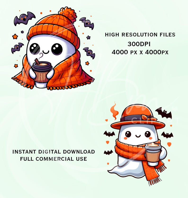 Cute Fall Halloween Ghost Clipart Bundle, Spooky Autumn Coffee Ghosts ...