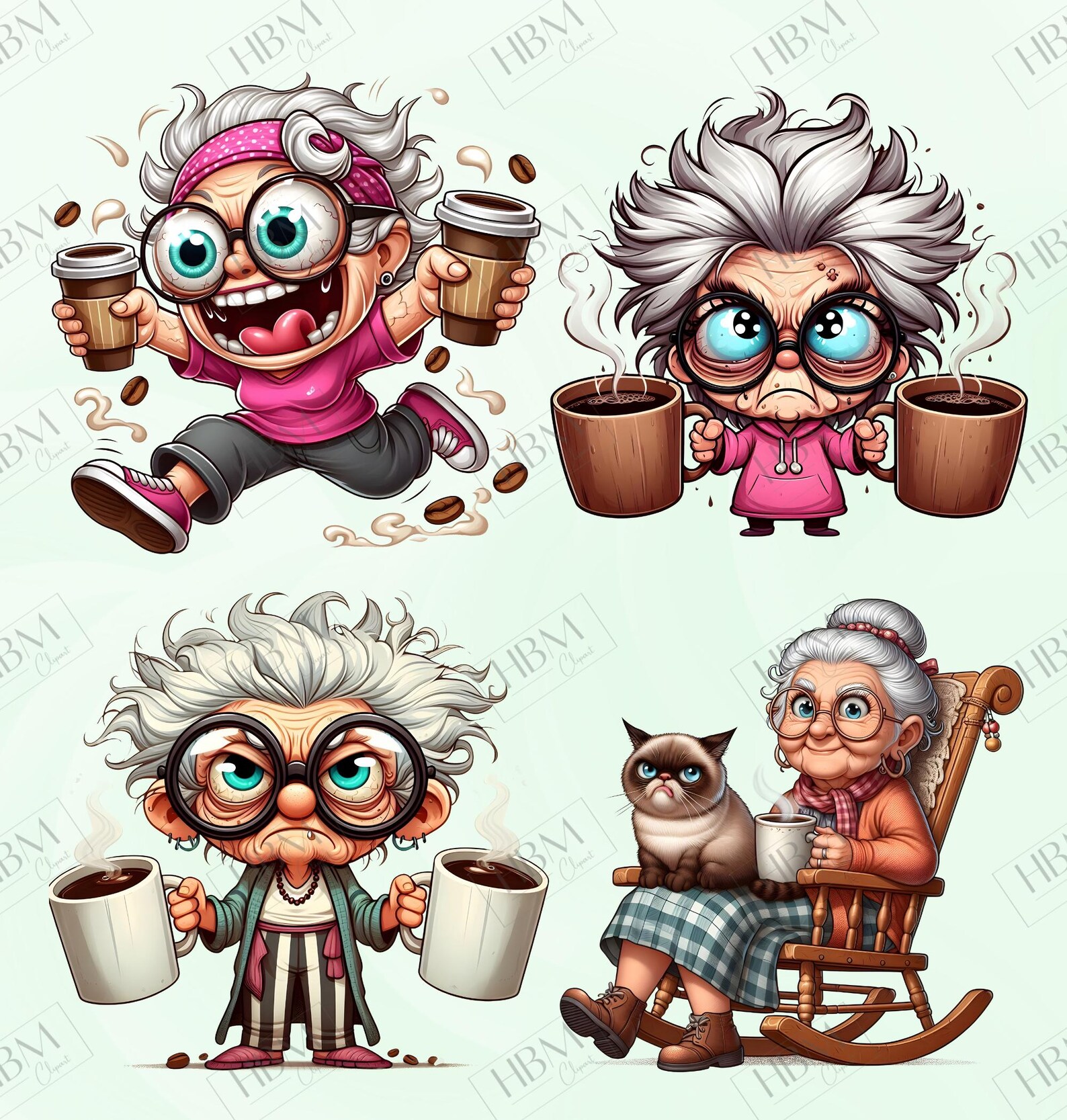 Funny Coffee Grandma Clipart Bundle, Sassy Senior PNG Bundle, Quirky ...