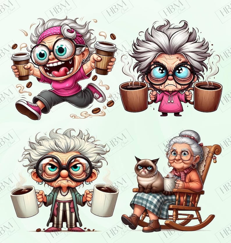 Funny Coffee Grandma Clipart Bundle, Sassy Senior PNG Bundle, Quirky ...