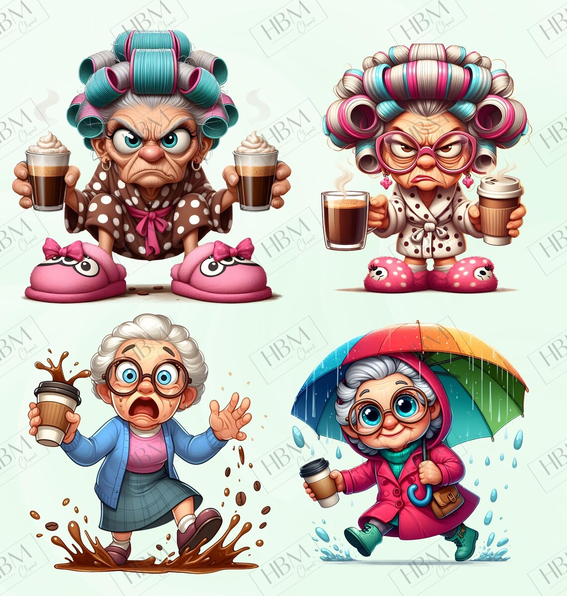 Funny Coffee Grandma Clipart Bundle, Sassy Senior PNG Bundle, Quirky ...