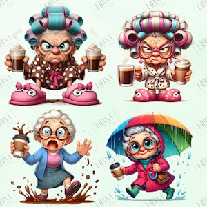 Funny Coffee Grandma Clipart Bundle, Sassy Senior PNG Bundle, Quirky ...
