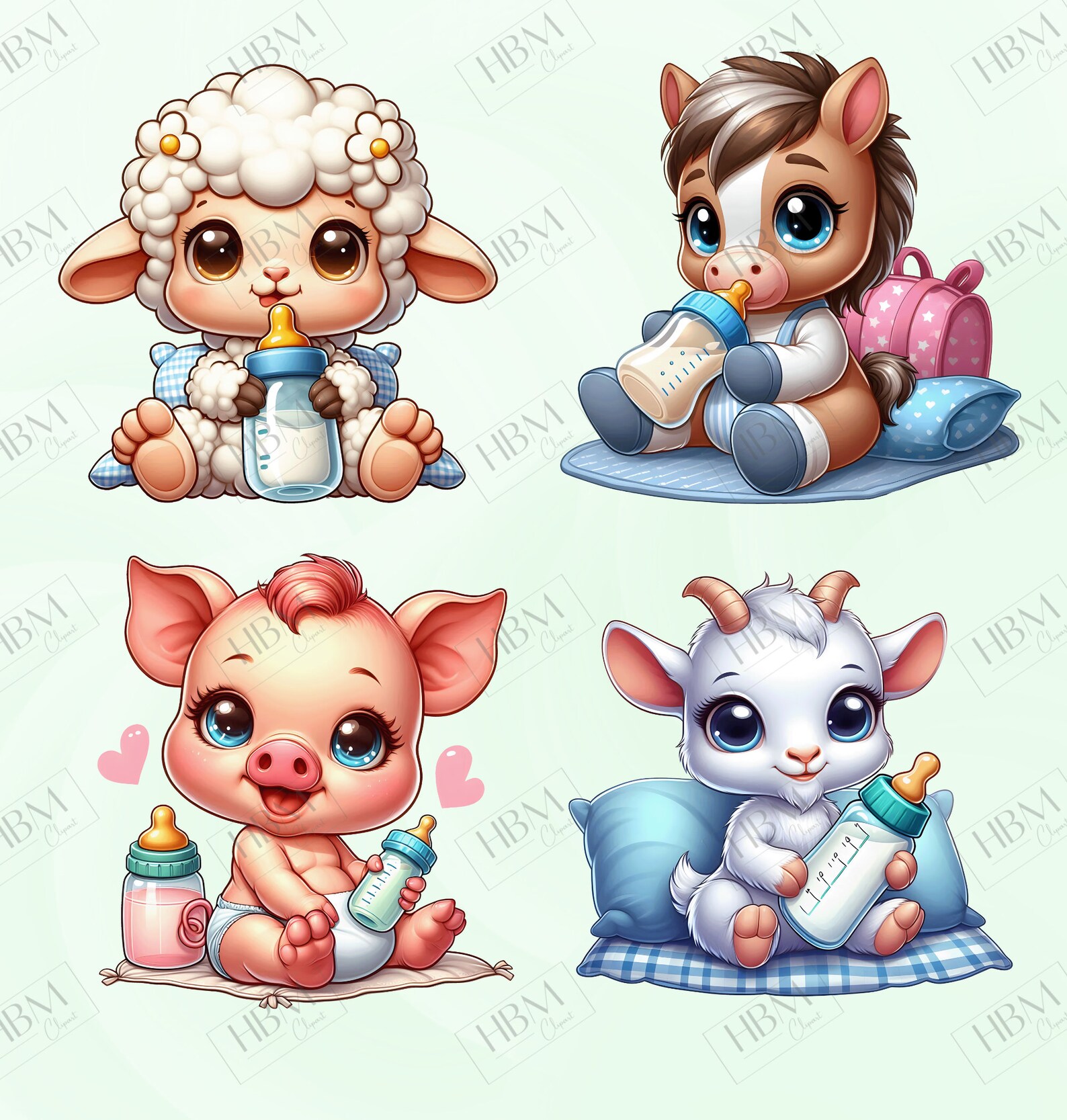 Cute Cartoon Baby Farm Animals Clipart Bundle, Sheep Sticker, Adorable ...