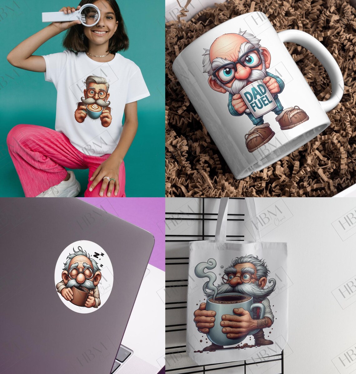 Funny Coffee Grandpa Clipart Bundle, Sassy Senior PNG Bundle, Quirky ...