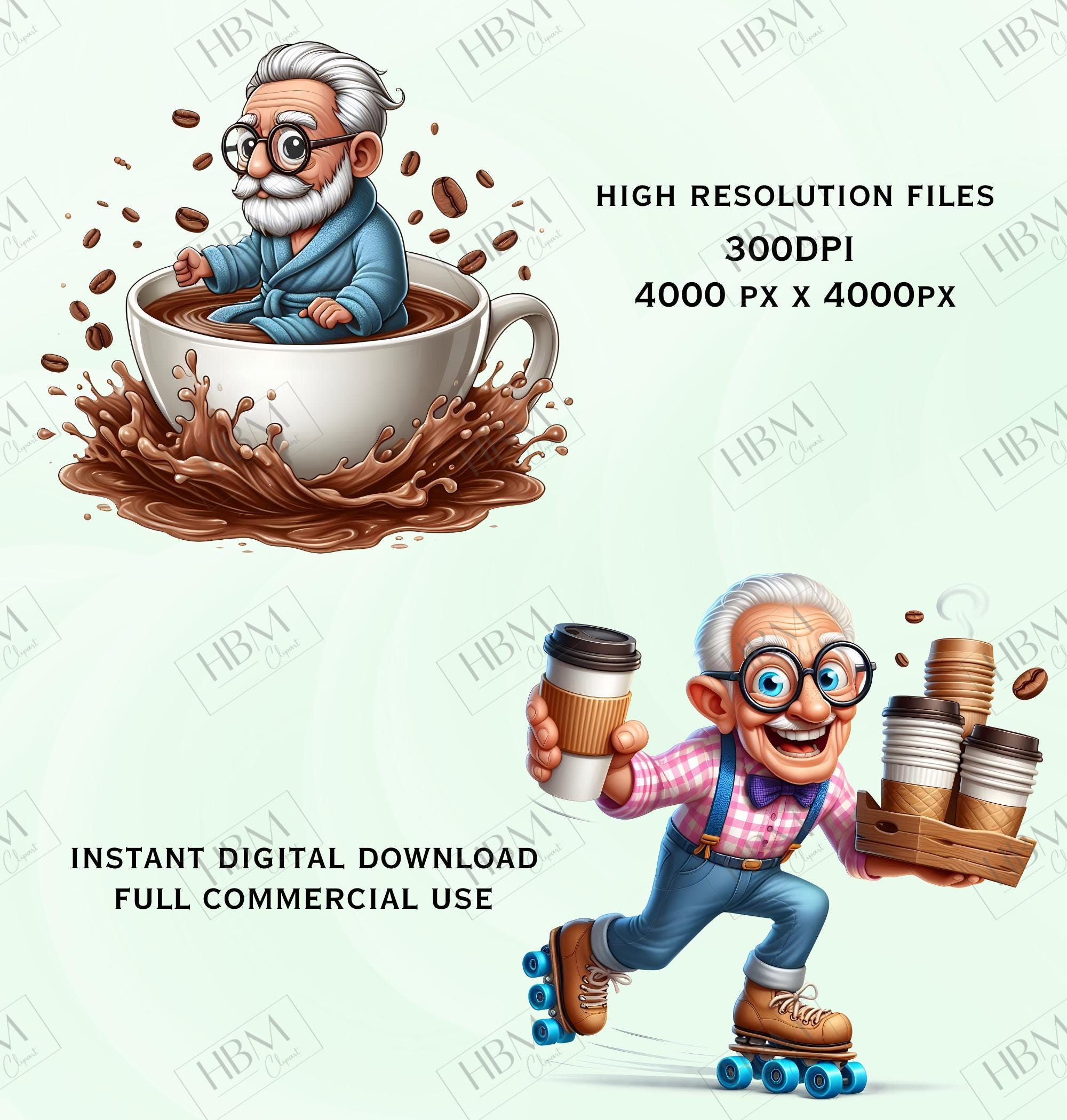 Funny Coffee Grandpa Clipart Bundle, Sassy Senior PNG Bundle, Quirky ...