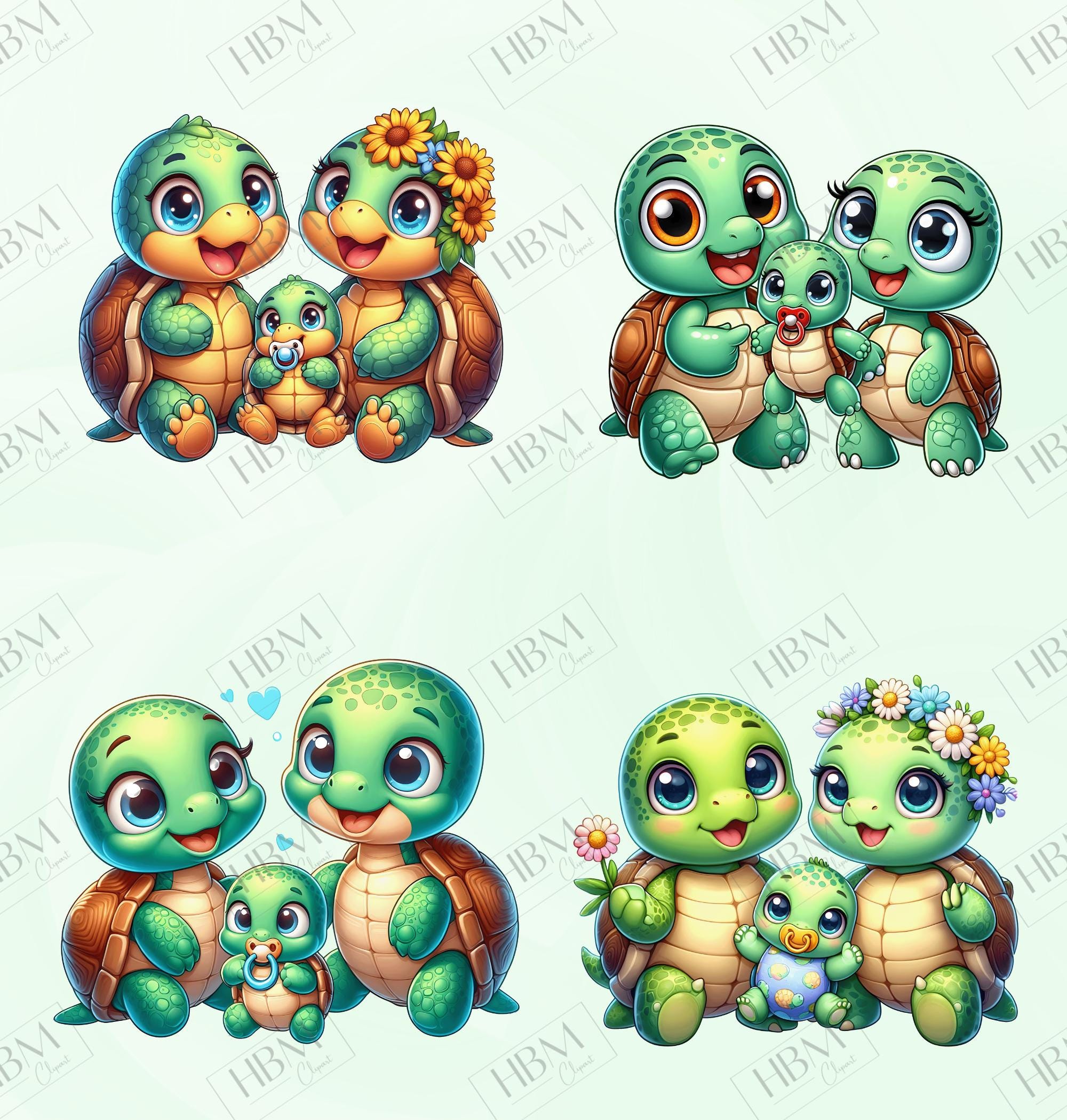 Family Turtle Graphics Cute Cartoon Turtle Family Clipart Bundle, Baby Tortious Sticker ...