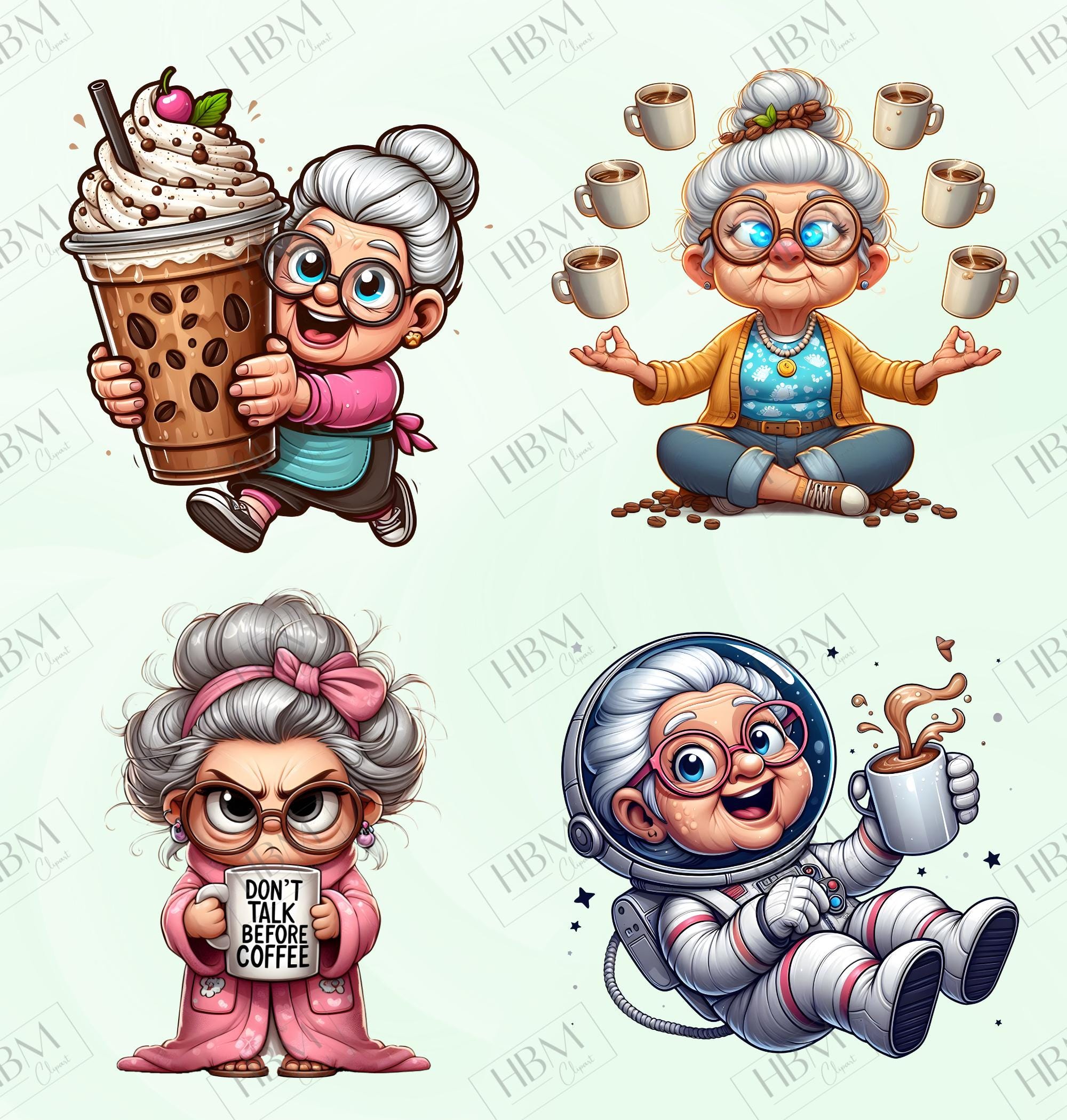 Funny Coffee Grandma Clipart Bundle, Sassy Senior PNG Bundle, Quirky ...