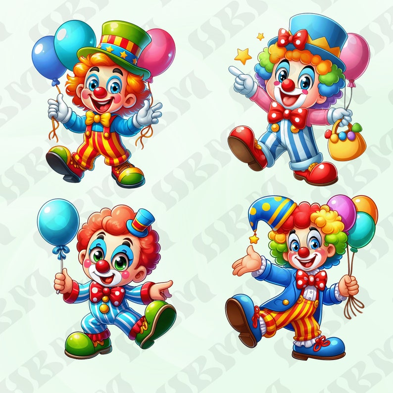 Cute Cartoon Clowns Clipart Bundle, Circus Magic Balloon Sticker ...
